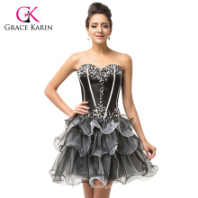 Grace Karin New Arrival bretelles sweetheart décolleté courte organza noire robe de cocktail 2015 CL007587-1
